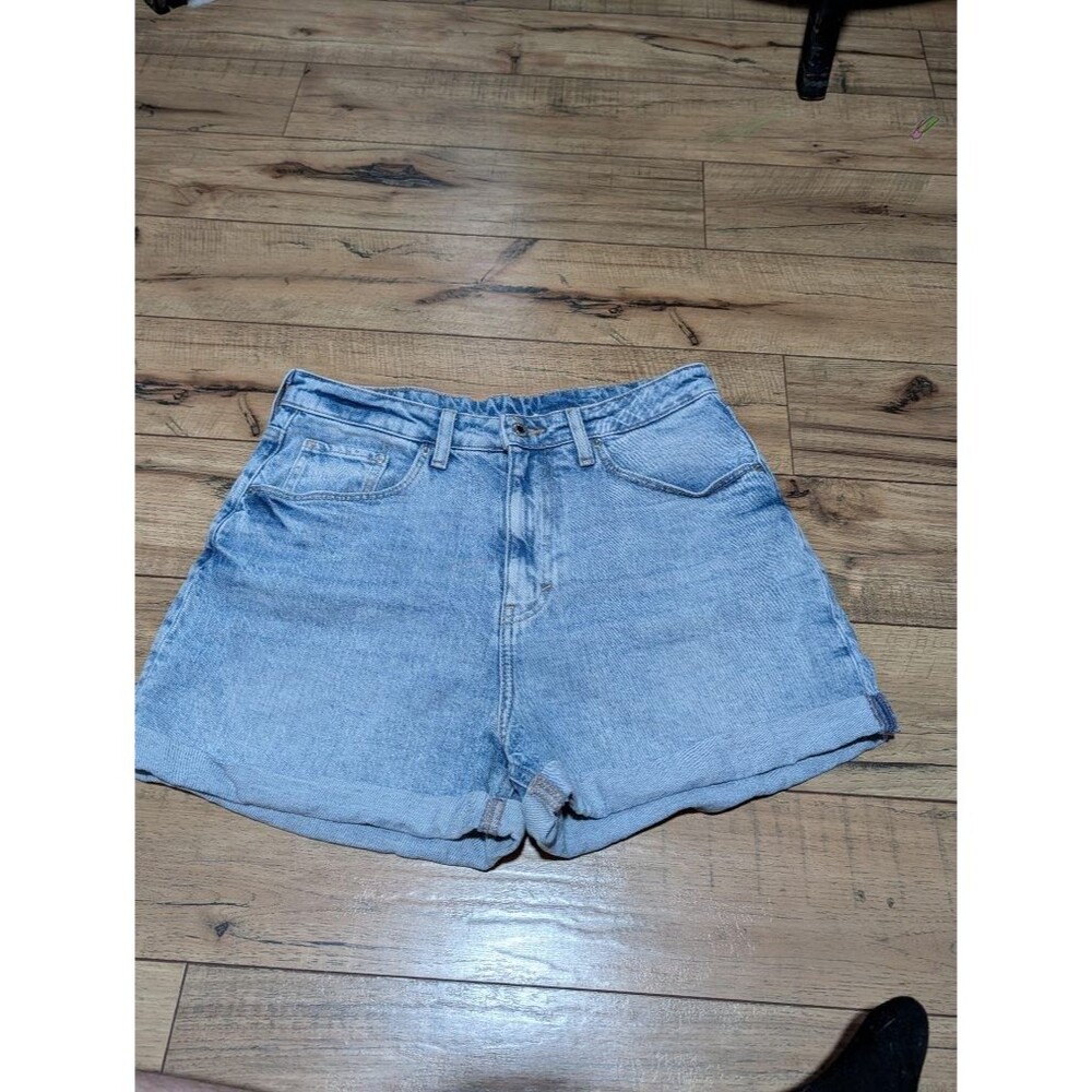 &Denim Women's Blue Denim Cuffed High Rise Shorts Size 8